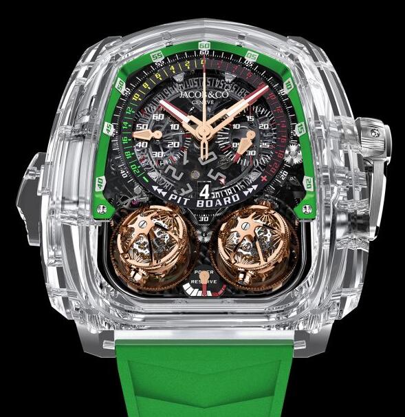 Replica Jacob & Co. TWIN TURBO FURIOUS SAPPHIRE CRYSTAL GREEN INNER RING TT220.80.AA.AC.A watch